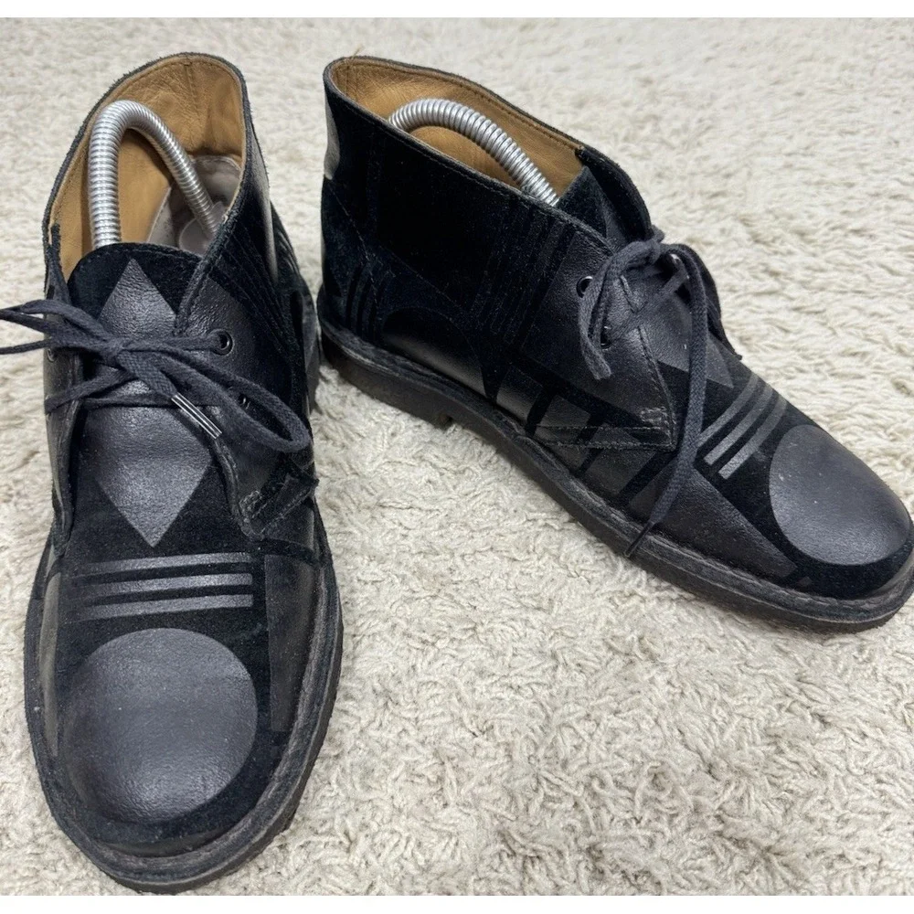 Clarks Originals x Patternity Black Leather Lace Up Ankle Boots Women's 7.5 Boho